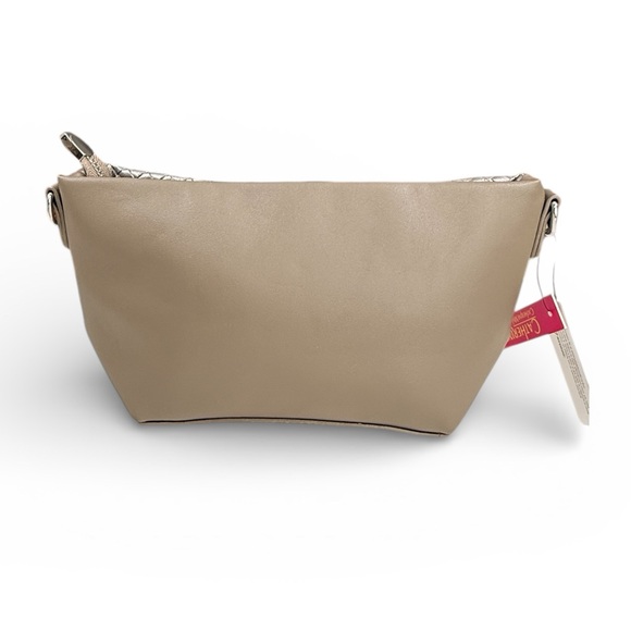 NWT Catherine Malandrino Taupe/Beige Crossbody Bag/ Silver/Metallic Panel - Picture 2 of 8